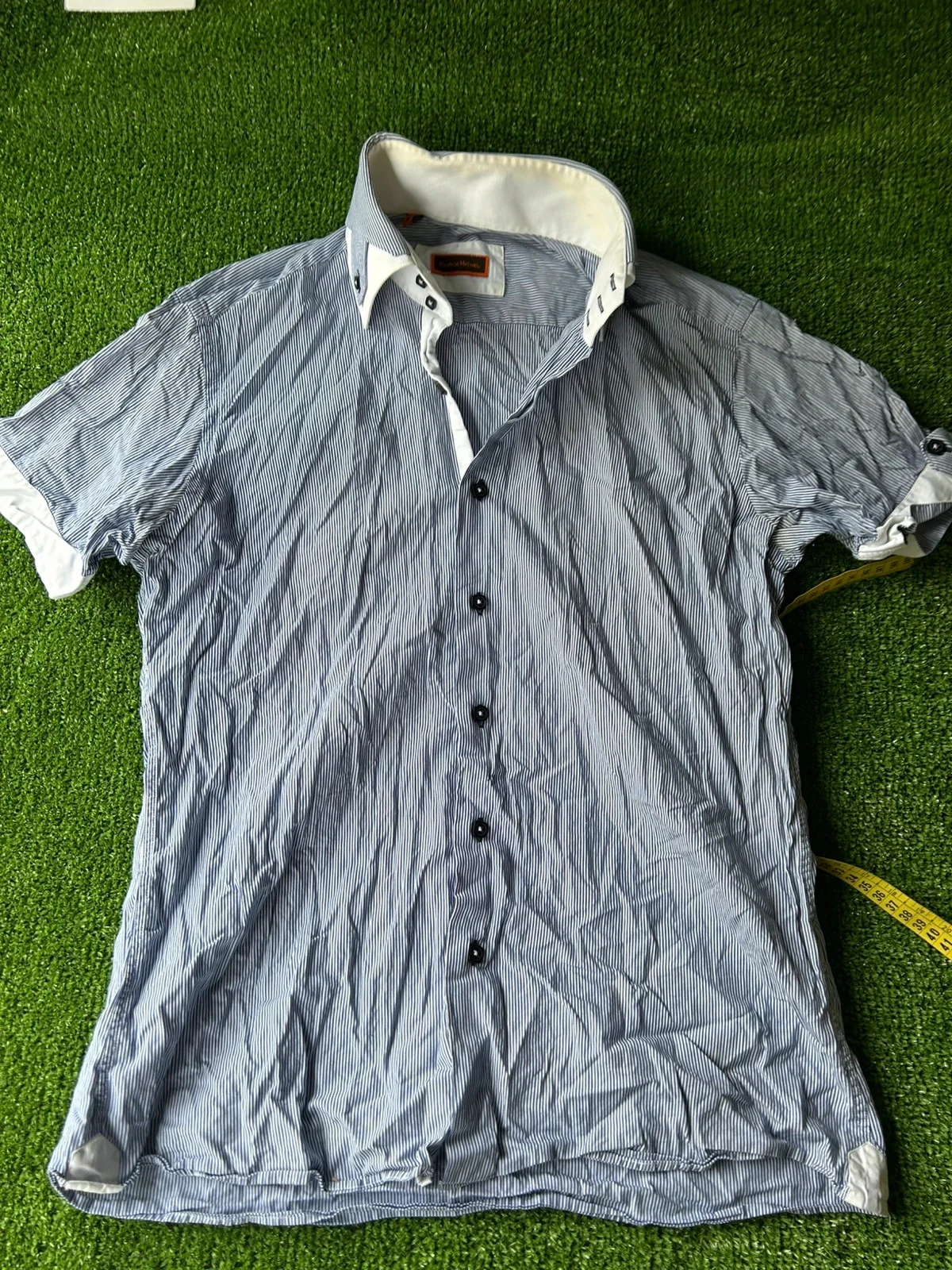 Camisa listrada mangas curtas azul branco franck michel tamanho M – photo 2